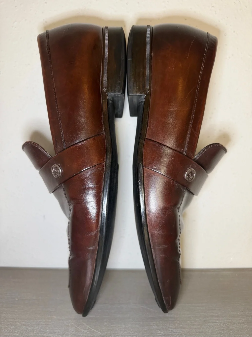 Vintage Men's Gucci Brown Leather Loafers Made In Italy Size 8.5 Classic Style